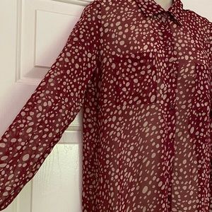 Ambiance Apparel Sheer Maroon Blouse Size Small